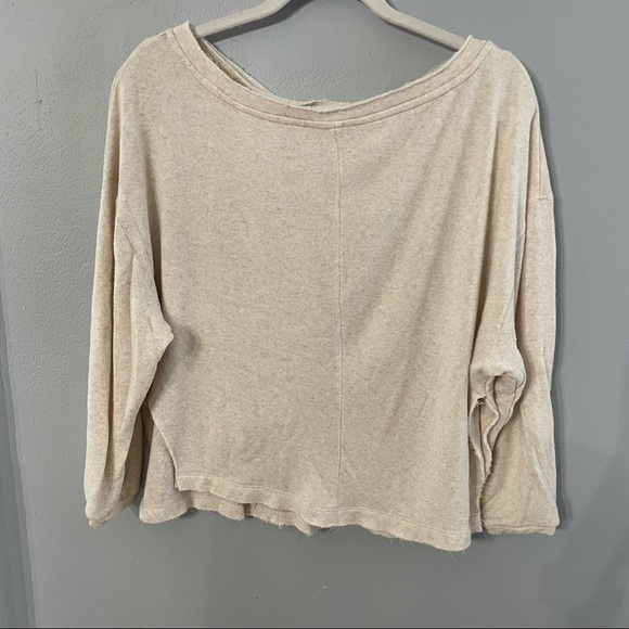 Free People Oatmeal wide neck Terry split side sweater - Picture 1 of 8
